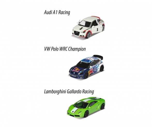 3er Set Rennfahrzeuge - VW Polo R WRC, Audi A1 , Lamborghini Gallardo 3er Set Rennfahrzeuge - VW Polo R WRC, Audi A1 , Lamborghini Gallardo