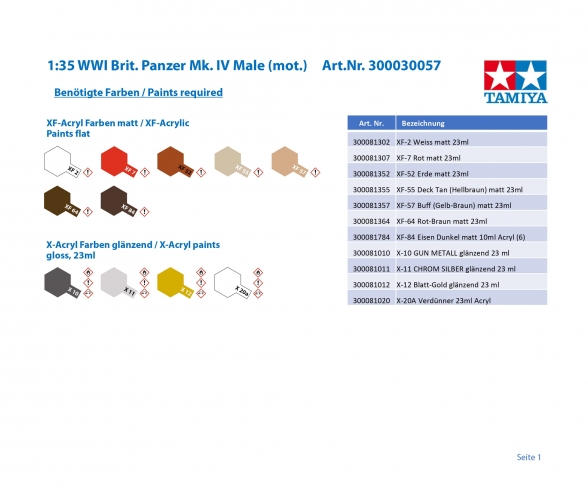 1:35 WWI Brit. Tank Mk. IV Male (mot.) 1:35 WWI Brit. Tank Mk. IV Male (mot.)