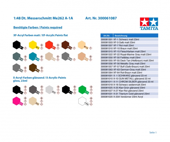 1:48 WWII Dt. Messerschmitt Me262 A-1A 1:48 WWII Dt. Messerschmitt Me262 A-1A