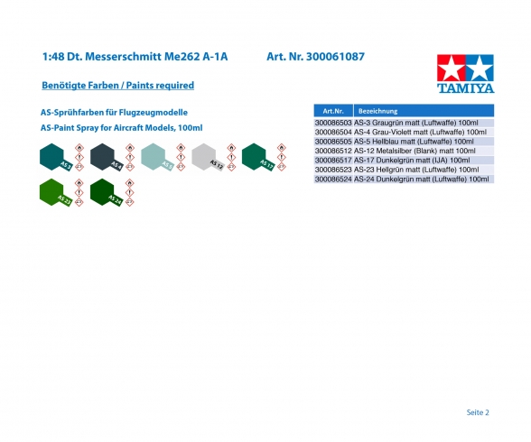 1:48 Dt. Messerschmitt Me262 A-1A 1:48 Dt. Messerschmitt Me262 A-1A