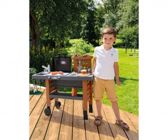 Smoby 7600312004 312004-Extendible Outdoor Grill with Retractable Magic Flames-40 Garden Kitchen-Includes 43 Accessories 