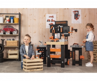 Établi enfant en bois personnalisé - Gris et orange