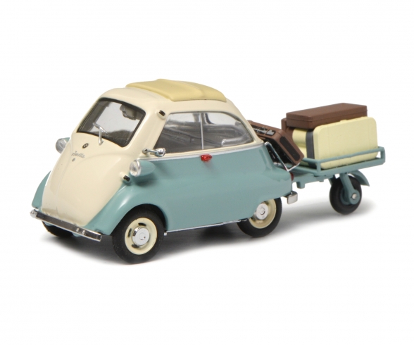 BMW Isetta mit Anhänger und Gepäck „Auto-Porter“, grün-beige, 1:43 BMW Isetta mit Anhänger und Gepäck „Auto-Porter“, grün-beige, 1:43