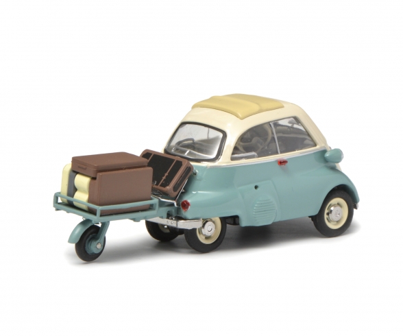 BMW Isetta mit Anhänger und Gepäck „Auto-Porter“, grün-beige, 1:43 BMW Isetta mit Anhänger und Gepäck „Auto-Porter“, grün-beige, 1:43