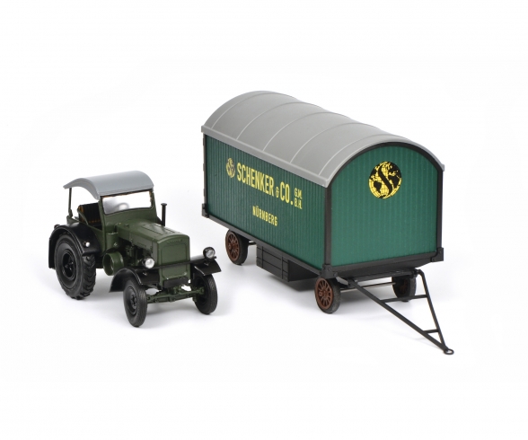 Deutz F3 mit Verdeck und Hänger „Schenker“, 1:32 Deutz F3 mit Verdeck und Hänger „Schenker“, 1:32