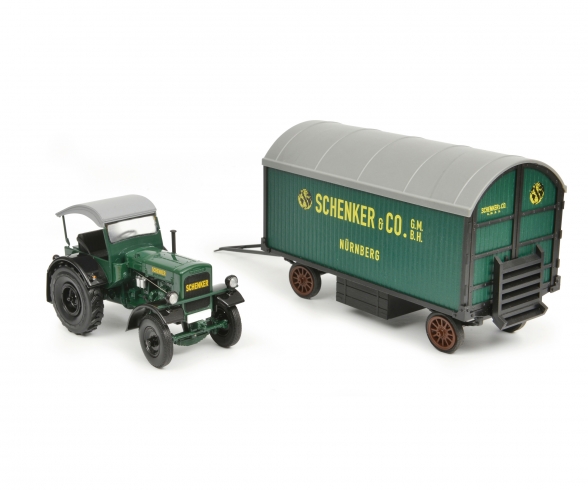 Deutz F3 mit Verdeck und Hänger „Schenker“, 1:32 Deutz F3 mit Verdeck und Hänger „Schenker“, 1:32