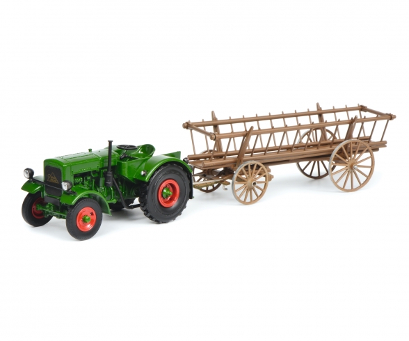 Deutz F3 with hay tailer, green, 1:32 Deutz F3 with hay tailer, green, 1:32