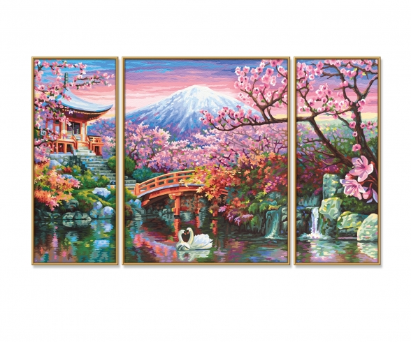 Kirschblute In Japan Triptychon Malen Nach Zahlen Vorlage Triptychon Kategorien Shop Malennachzahlen Schipper De