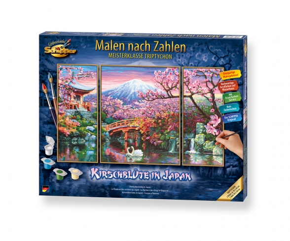 Kirschblüte in Japan (Triptychon) Malen nach Zahlen Vorlage Kirschblüte in Japan (Triptychon) Malen nach Zahlen Vorlage