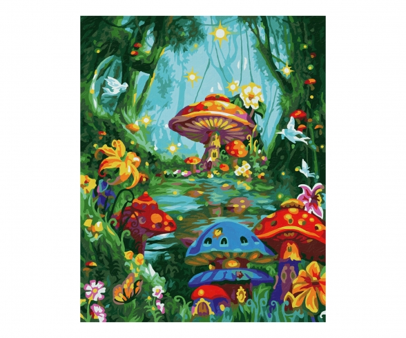 Village des champignons magiques - peinture par numéros