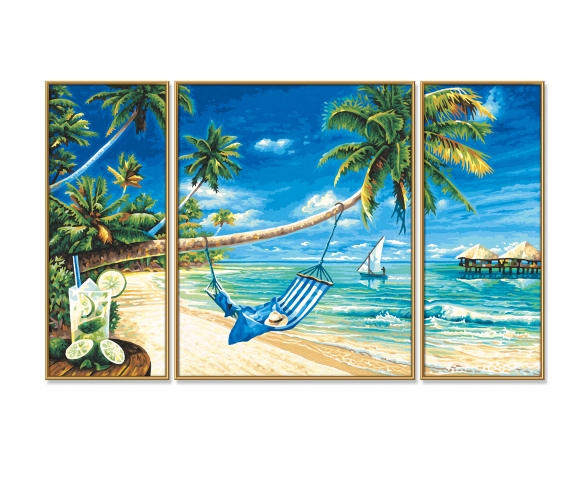 Südseeträume Malen nach Zahlen Schipper 80x50 cm Triptychon Landschaft Karibik 